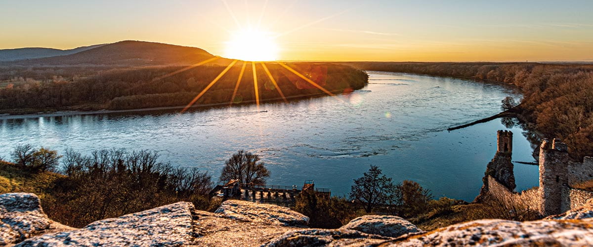 The Danube river at sunset